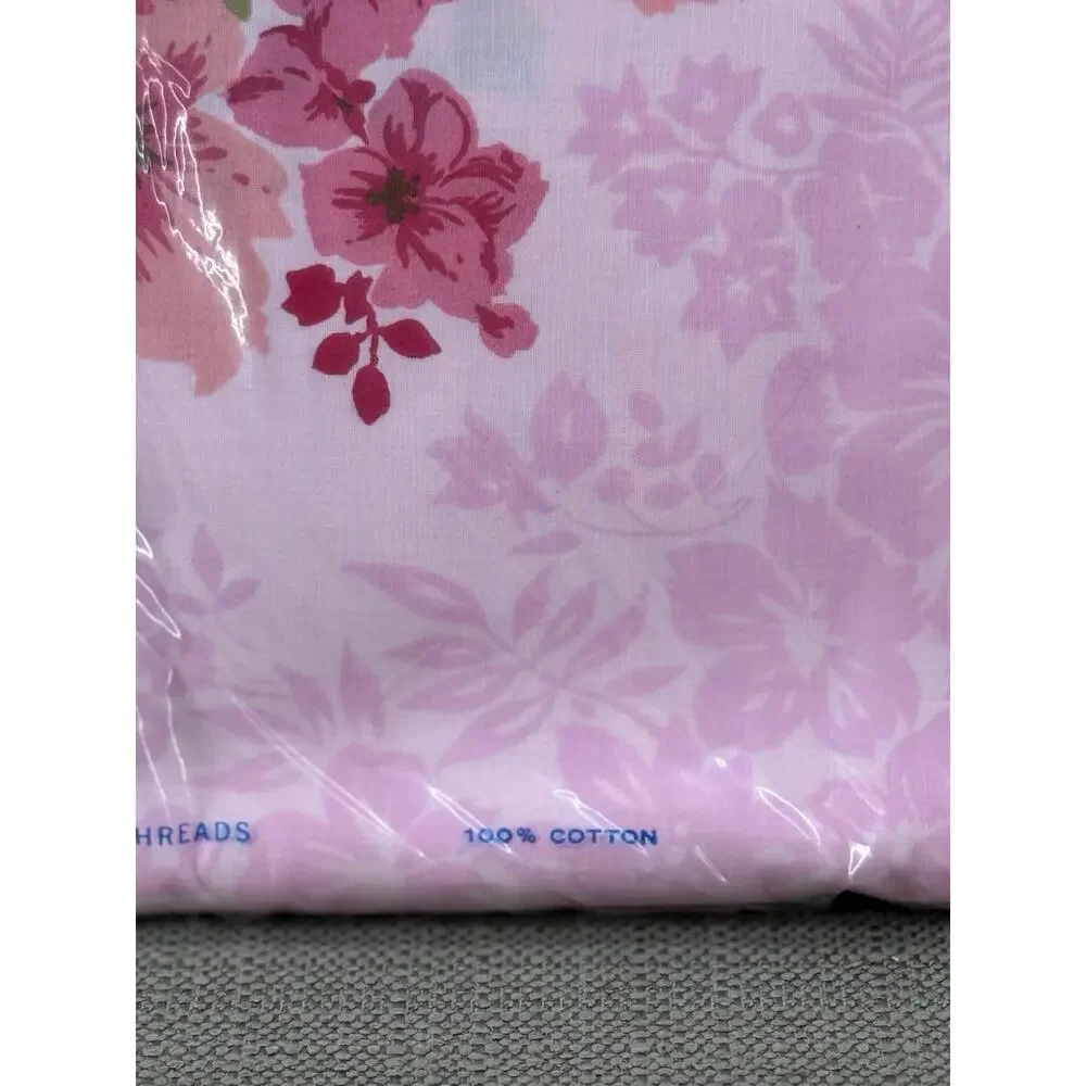 Vintage Stevens Twin Flat Sheet Pink Floral Cotton Percale NOS NIP USA MCM